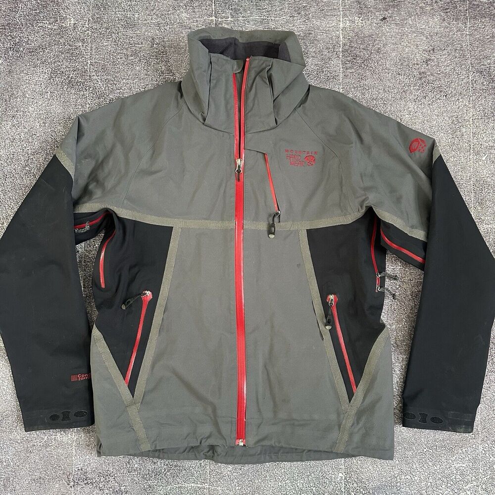 Mens Vintage Mountain Hardwear Conduit Softshell Gray Black Ski Coat Jacket Sz M